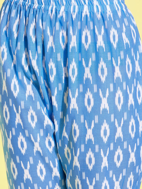 Girl's' Aqua Blue Kurta And Straight Pant Set